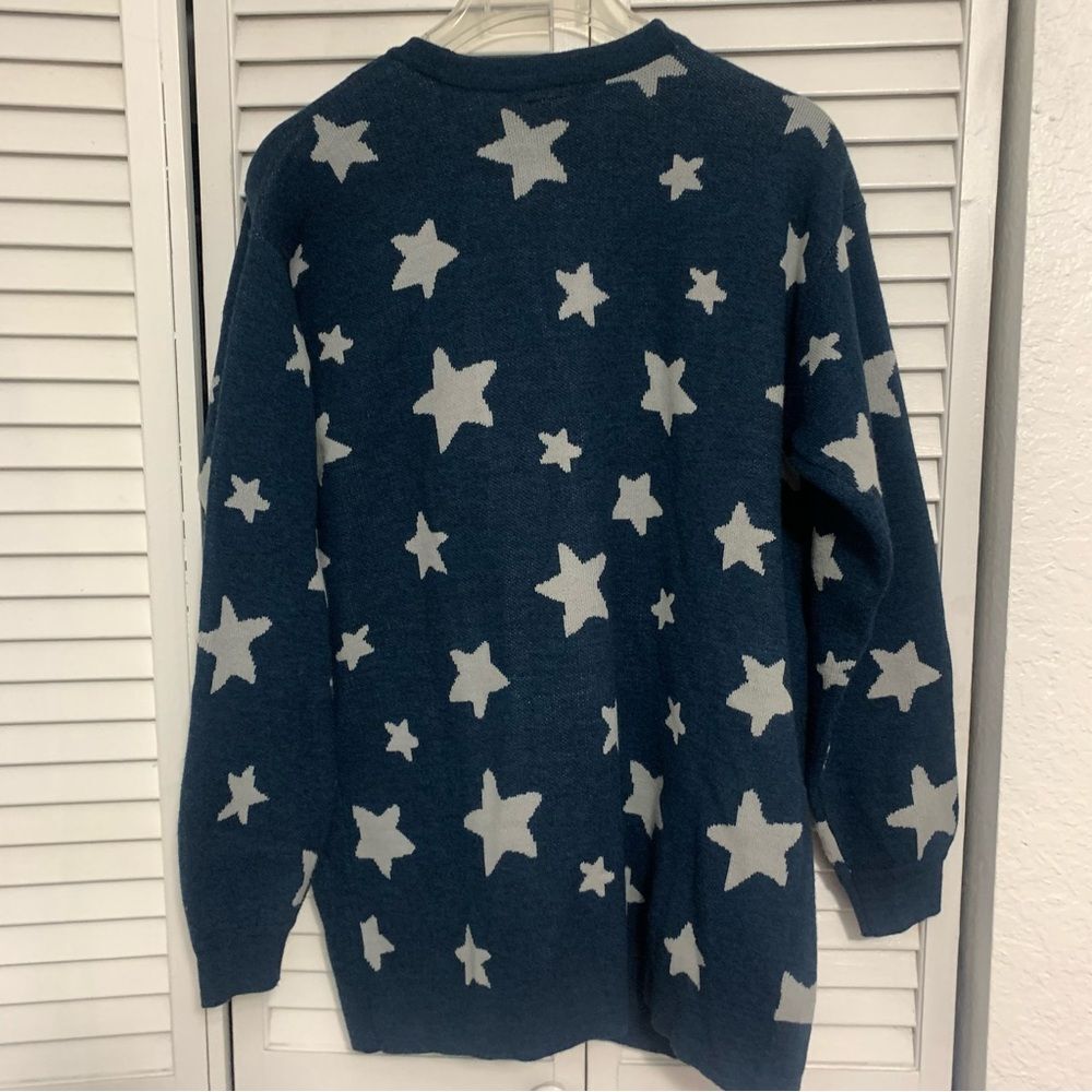 Coraline Laika Stars Open-Front Oversized Acrylic Blue Cardigan Sweater Small - Picture 6 of 10